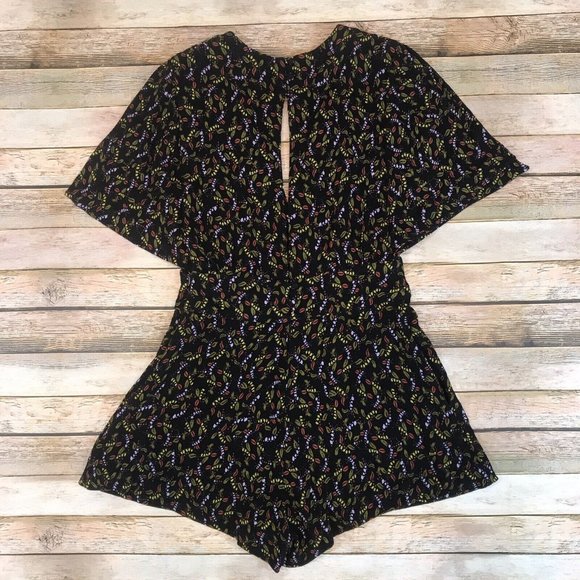 Free People Meet Virginia Black Floral Print Romper Size 4 - Picture 8 of 8